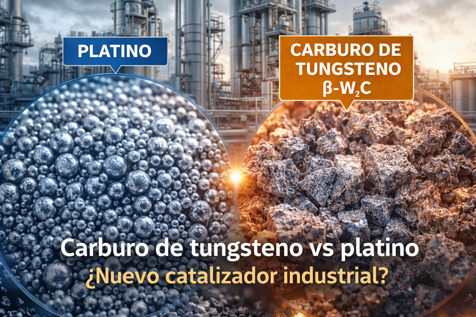 Comparación entre carburo de tungsteno β-W₂C y platino como catalizadores industriales en hidrocraqueo y reducción de CO₂