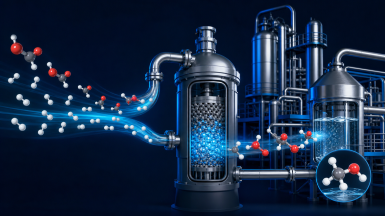 Síntesis industrial de e-metanol a partir de CO₂ e hidrógeno en un reactor catalítico
