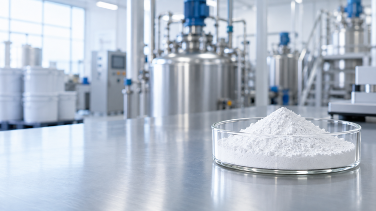 Dióxido de titanio en polvo en un laboratorio industrial