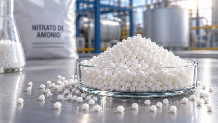 Nitrato de amonio granulado en una instalación industrial